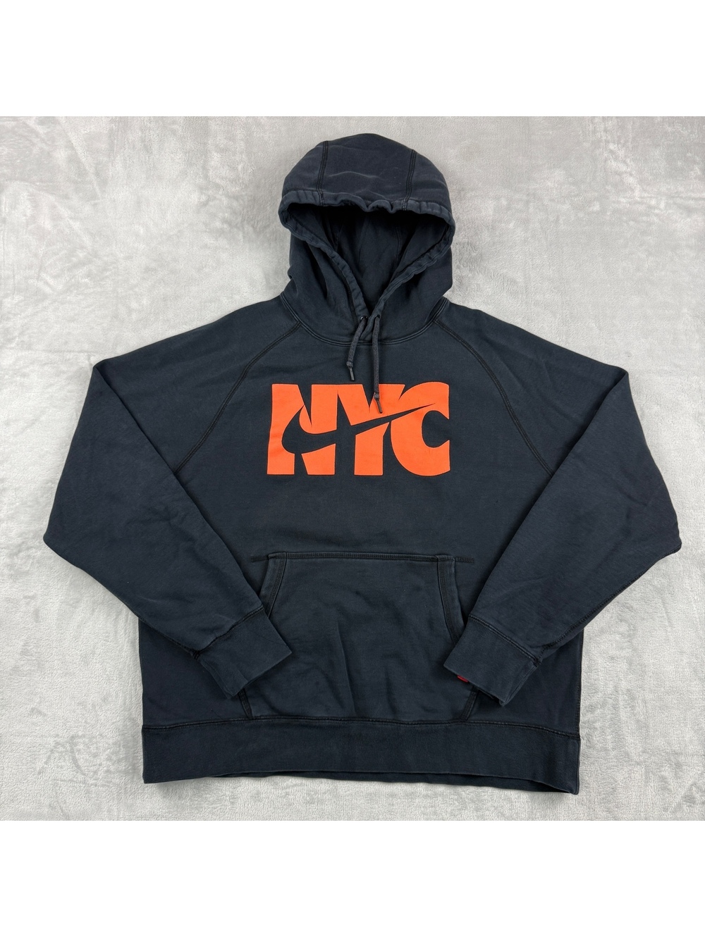Y2K Nike NYC New York City Men XL Black Big Logo Pullover Hoodie Streetwear VTG